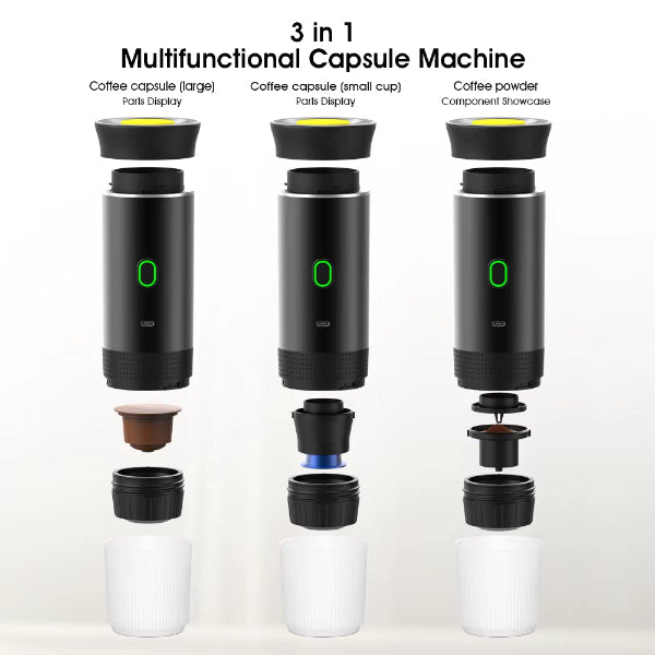 3 in 1 Electric Travel Espresso Machine Heating Water Portable Coffee Maker Compatible with Ground Coffee Small Large Capsules