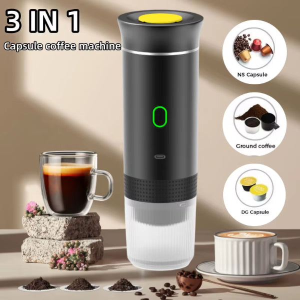 3 in 1 Electric Travel Espresso Machine Heating Water Portable Coffee Maker Compatible with Ground Coffee Small Large Capsules