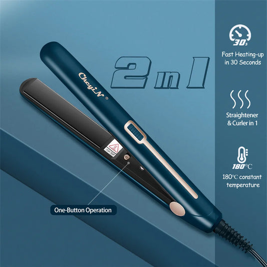 Mini Hair Flat Iron 2 in 1 Hair Straightener and Curler Portable Straightening Iron Constant Temperature