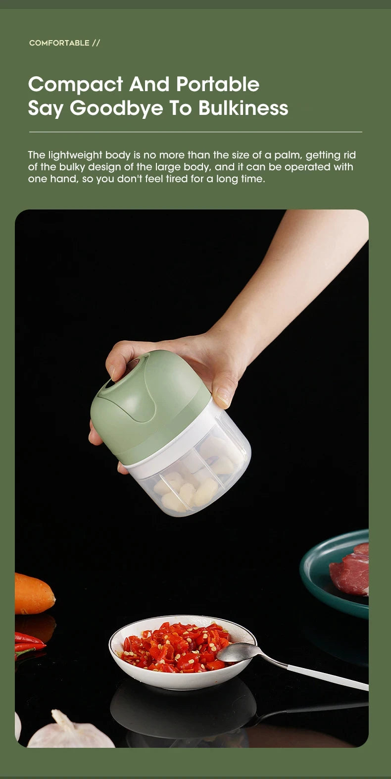 Electric Garlic Chopper, Mini Portable Veggie Chopper