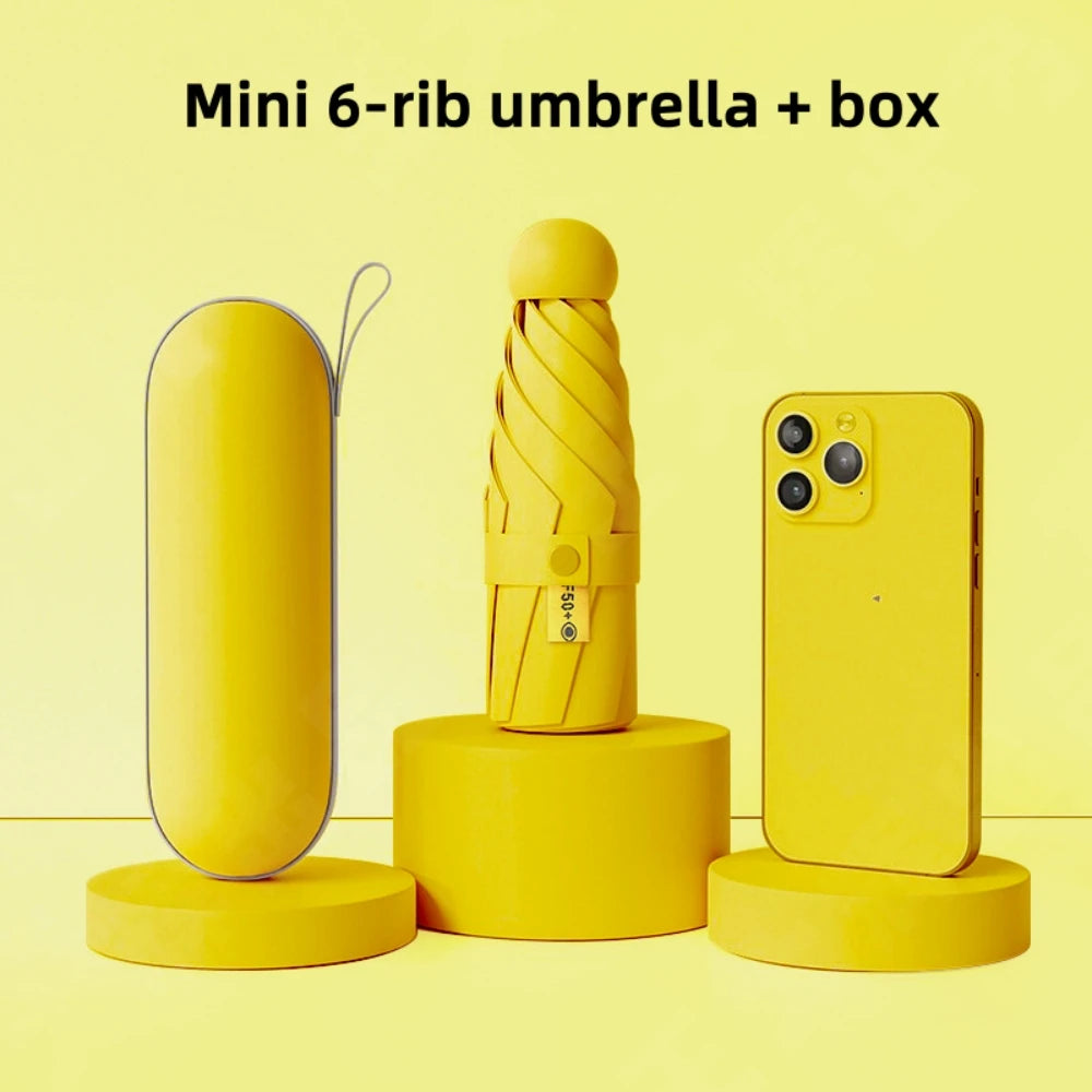1Pc Anti-Uv Mini Umbrella for Sunny and Rainy Days, Portable with Uv Coating and 6 Reinforced Ribs