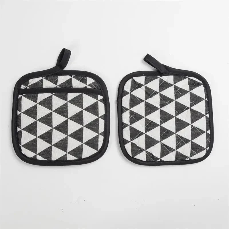 2Pcs Kitchen Potholders Pad and Stove Oven Gloves Set Mitts Heat Resistant Thermal Anti-Heat Take Hot Pot Cooking Baking Gloves