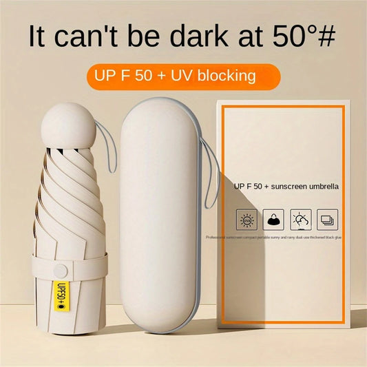 1Pc Anti-Uv Mini Umbrella for Sunny and Rainy Days, Portable with Uv Coating and 6 Reinforced Ribs