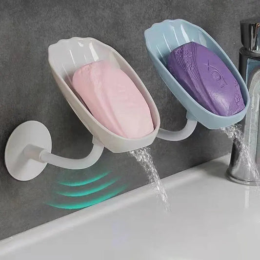 1Pc Upgraded Soap Box with Drainage Double Grid Soap Rack, Wall Mounted Toilet with Cover Soap Rack, Non Perforated Soap Box